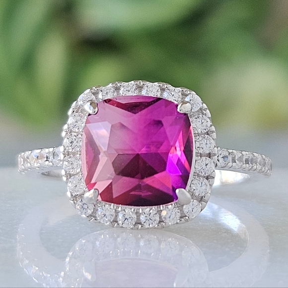 Pink Topaz Cushion Square Gemstone Ring, 925 Sterling Silver Charmed Aroma - Picture 1 of 10